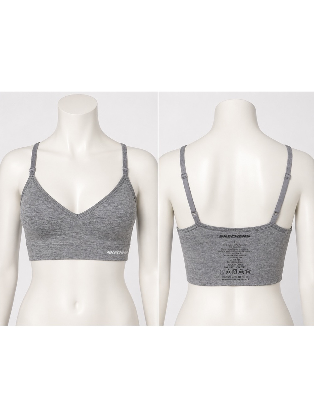 Skechers Seamless Sports Bra Heather Grey Size L V-Neck Adjustable